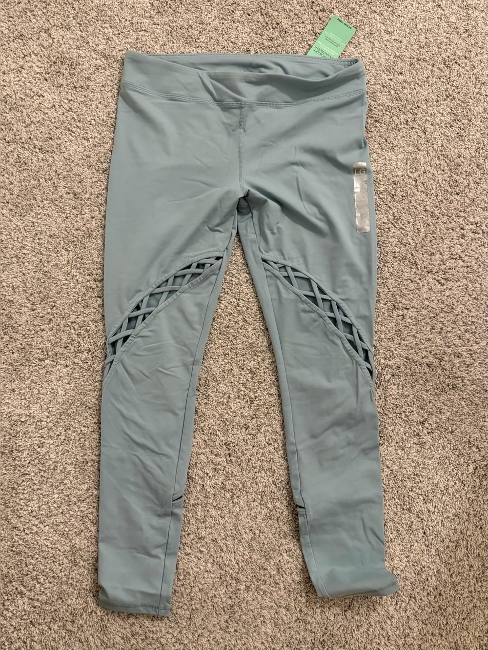 Light Teal Active Leggings with Lattice Detail